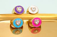 Nihaojewelry Wholesale Jewelry Dripping Wide Face Heart-shaped Copper Zircon Ring main image 3