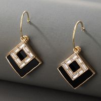 Nihaojewelry Wholesale Jewelry Retro Fashion Diamond Square Black And White Stitching Earrings main image 3