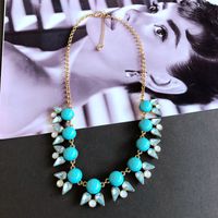 Nihaojewelry Wholesale Jewelry Blue-green Resin Gem Pendant Short Necklace sku image 1