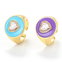 Nihaojewelry Wholesale Jewelry Dripping Wide Face Heart-shaped Copper Zircon Ring sku image 1