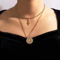 Nihaojewelry Wholesale Jewelry Golden Round Portrait Musical Note Pendent Double Layer Necklace main image 1