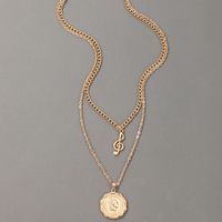 Nihaojewelry Wholesale Jewelry Golden Round Portrait Musical Note Pendent Double Layer Necklace main image 3