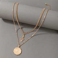 Nihaojewelry Wholesale Jewelry Golden Round Portrait Musical Note Pendent Double Layer Necklace main image 5