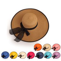 Wholesale Fashion Bows Big Eaves Sunshade Straw Hat main image 1