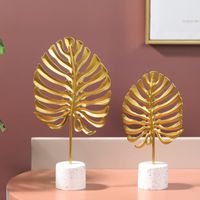 Nordic Creative Metal Ornaments Gold Wrought Iron Marble Bottom Monstera Decoration Home Crafts Decoration Ornaments main image 4