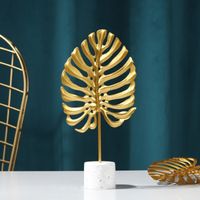 Nordic Creative Metal Ornaments Gold Wrought Iron Marble Bottom Monstera Decoration Home Crafts Decoration Ornaments main image 5