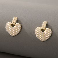 Vente En Gros Accessoires Perle Coeur Plein Diamant Boucles D&#39;oreilles Nihaojewelry main image 3