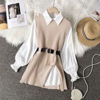 Wholesale Solid Color Knitted Long Sleeve Shirt Skirt Two-piece Suit Nihaojewelry main image 1