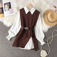 Wholesale Solid Color Knitted Long Sleeve Shirt Skirt Two-piece Suit Nihaojewelry main image 4