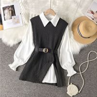 Wholesale Solid Color Knitted Long Sleeve Shirt Skirt Two-piece Suit Nihaojewelry main image 5
