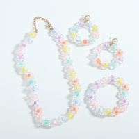 Fashion Colored Flower Bead Elastic Rope Bracelet Earrings Set Wholesale Nihaojewelry main image 4