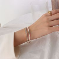 Fashion Double-layer Titanium Steel Chain Pearl Zircon Bracelet Wholesale Nihaojewelry main image 4