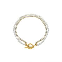 Fashion Double-layer Titanium Steel Chain Pearl Zircon Bracelet Wholesale Nihaojewelry main image 6