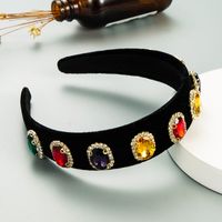 Großhandel Retro-legierung Diamantbesetztes Flanell Breites Haarband Nihaojewelry main image 3