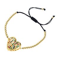 Fashion Creative Micro-inlaid Colored Zircon Heart Black String Copper Bracelet Wholesale Nihaojewelry main image 6