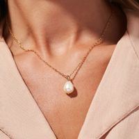 18k Fashion Single Pearl Stainless Steel Chain Necklace Wholesale Nihaojewelry main image 1