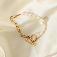 Nouveau Simple 18k Ot Boucle En Acier Inoxydable Chaîne Perle Bracelet En Gros Nihaojewelry main image 5