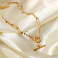 Vintage 18k Gold Ot Buckle Flat Rectangle Chain Link Stainless Steel Necklace Wholesale Nihaojewelry main image 3