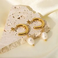 Fashion Geometric Plating Stainless Steel Pearl Gold Plated Earrings main image 1