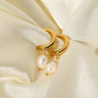 Fashion Geometric Plating Stainless Steel Pearl Gold Plated Earrings main image 3