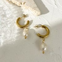Fashion Geometric Plating Stainless Steel Pearl Gold Plated Earrings main image 4