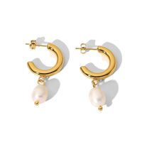 Fashion Geometric Plating Stainless Steel Pearl Gold Plated Earrings main image 6