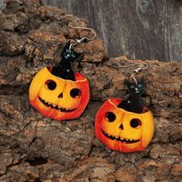 Wholesale Halloween Cat Pumpkin Wooden Earrings Nihaojewelry main image 3