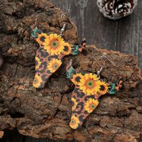 Wholesale Retro Bull Head Sunflower Leather Earrings Nihaojewelry main image 3