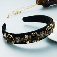 Wholesale Retro Flannel Inlaid Glass Drill Fabric Headband Nihaojewelry sku image 1