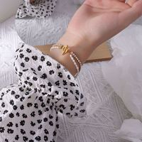 Fashion Double-layer Titanium Steel Chain Pearl Zircon Bracelet Wholesale Nihaojewelry sku image 1