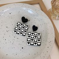 Retro Black White Checkerboard Heart Square Acrylic Earrings Wholesale Nihaojewelry sku image 4