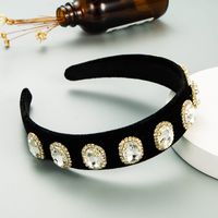 Wholesale Retro Alloy Diamond-studded Flannel Wide Hairband Nihaojewelry sku image 1