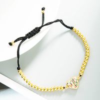 Fashion Creative Micro-inlaid Colored Zircon Heart Black String Copper Bracelet Wholesale Nihaojewelry sku image 1