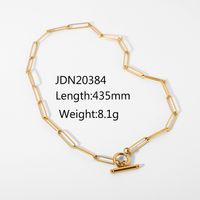 Vintage 18k Gold Ot Buckle Flat Rectangle Chain Link Stainless Steel Necklace Wholesale Nihaojewelry sku image 1