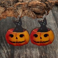 Wholesale Halloween Cat Pumpkin Wooden Earrings Nihaojewelry sku image 1