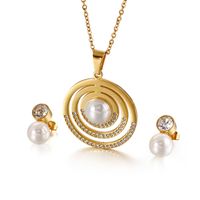 Fashion New Hollow Stainless Steel Round Pearl Necklace Earrings Set Wholesale Nihaojewelry main image 1