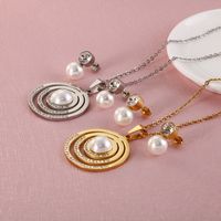 Fashion New Hollow Stainless Steel Round Pearl Necklace Earrings Set Wholesale Nihaojewelry main image 5