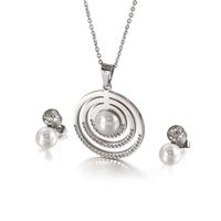 Fashion New Hollow Stainless Steel Round Pearl Necklace Earrings Set Wholesale Nihaojewelry main image 6