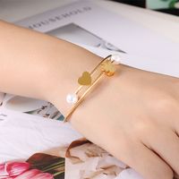 Fashion Simple Three-color Stainless Steel Pearl Heart Angel Bracelet Wholesale Nihaojewelry main image 5