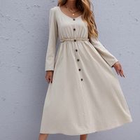 Round Neck Pullover Casual Solid Color Long-sleeved Waist Dress Wholesale Nihaojewelry main image 3