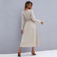 Round Neck Pullover Casual Solid Color Long-sleeved Waist Dress Wholesale Nihaojewelry main image 5