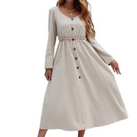 Round Neck Pullover Casual Solid Color Long-sleeved Waist Dress Wholesale Nihaojewelry main image 6