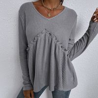 Casual Solid Color Round Neck Stitching Irregular Long-sleeved T-shirt Wholesale Nihaojewelry main image 6