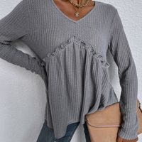Casual Solid Color Round Neck Stitching Irregular Long-sleeved T-shirt Wholesale Nihaojewelry main image 5