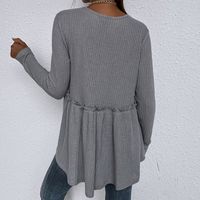 Casual Solid Color Round Neck Stitching Irregular Long-sleeved T-shirt Wholesale Nihaojewelry main image 4
