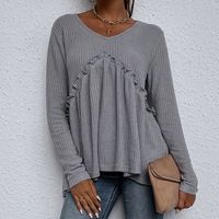Casual Solid Color Round Neck Stitching Irregular Long-sleeved T-shirt Wholesale Nihaojewelry sku image 1
