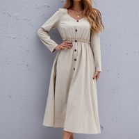 Round Neck Pullover Casual Solid Color Long-sleeved Waist Dress Wholesale Nihaojewelry sku image 3