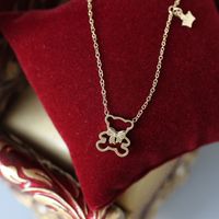 Sweet Student Mori Style Bear Bebear Cute Animal Bow Crown Necklace Clavicle Chain Titanium Steel 14k Gold main image 5