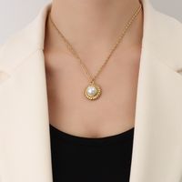 European And American Ins Style Personalized Straw Hat Shape Inlaid Imitation Pearl Design Titanium Steel Necklace Plated 18k Real Gold Clavicle Chain main image 5