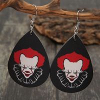 Cross-border New Arrival European And American Style Quirky Red Hair Clown Horror Series Halloween Water Drop Leather Earrings For Women Wholesale main image 2